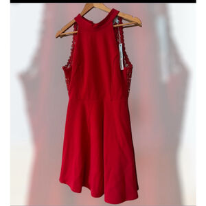 Women's She + Sky Dress Size L Red Lace Back Fit & Flare